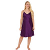 Sale Plain Deep Purple Sexy Silky Shiny Satin Vee Neck Chemise Nightie Full Slip Negligee