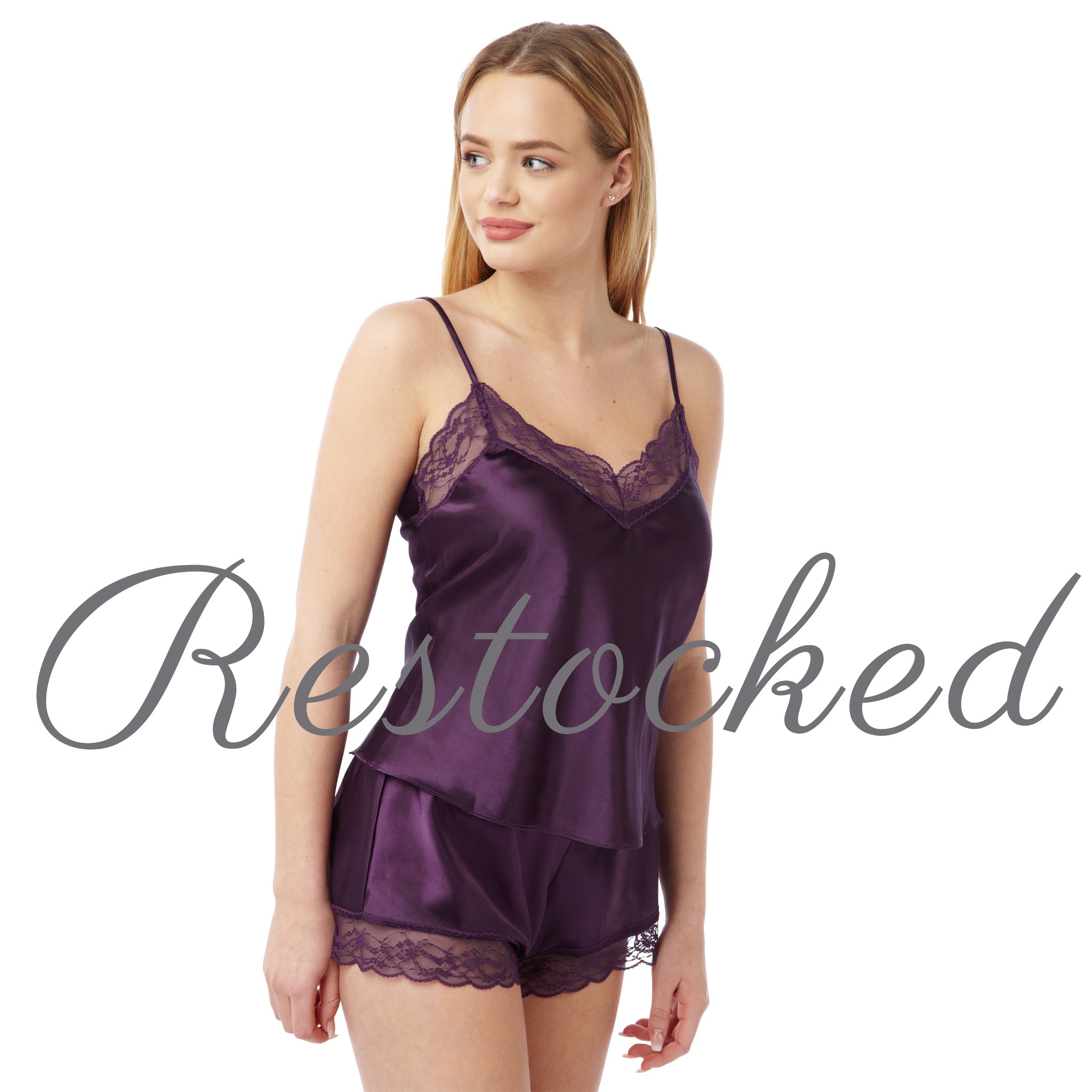 Purple Sexy Satin Lace Cami Set French Knickers Negligee Lingerie