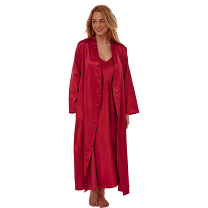 Matching Long Full Length Red Sexy Satin Nightdress & Wrap Set Negligee Lingerie PLUS SIZE