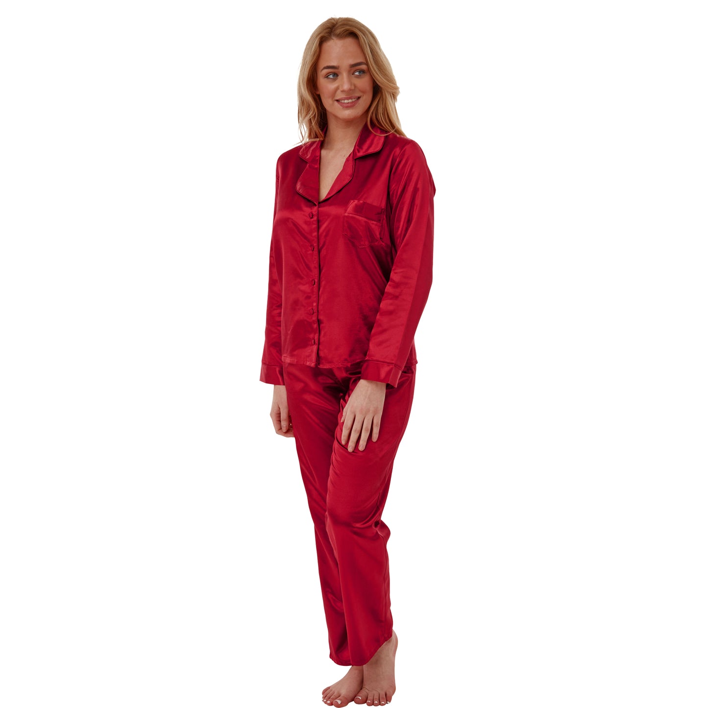 Sexy Satin Plain Red Warm Lined Pyjamas PJs Set Negligee Lingerie PLUS SIZE