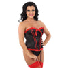 Black Red Ruffle Burlesque Satin Corset Basque Suspenders & Thong