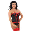 Black Red Ruffle Burlesque Satin Corset Basque with Stockings Suspenders & Thong