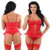 Red Lace Corset Basque Matching Stockings Suspenders & Thong Underwired Hook & Eye