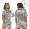Silver Grey Satin Shorty Pyjamas PJs Short Sleeve Negligee Lingerie