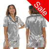 Sale Silver Grey Sexy Satin Shorty Pyjamas PJs Set Short Sleeve