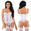 White Lace Corset Basque Suspenders & Thong Underwired Hook and Eye Strapless Bridal